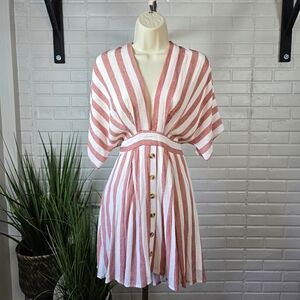 NWT Essue Striped Red and White Fsux Button Up Mini Dress Size Small